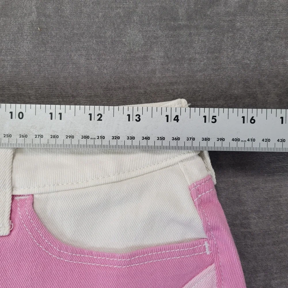 Hollister High Rise Mom Shorts Pink White Colorblock Size 5 Vintage‎ Stretch
